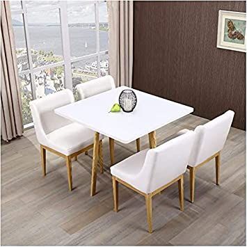 Dining Table Set for Kitchen or Hotel Lobby, 90cm Solid Wood Square Table Retro Leisure Leather Chair Coffee Shop Hotel Lounge Office Meeting Room Reception Room (Color : White Table-White) Wood Square Table, Chair Coffee Shop, Business Negotiation, Modern Table And Chairs, Office Table And Chairs, Coffee Table With Chairs, Small Table And Chairs, Table Retro, Modern Tables