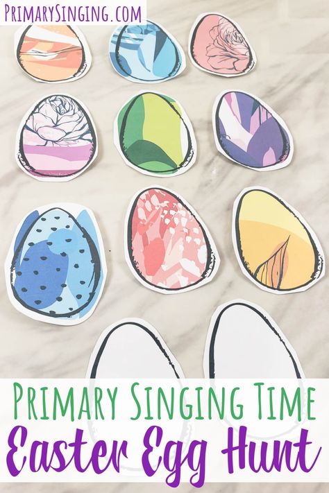 Easter Primary Song Hunt singing time game to review a variety of Easter songs or just one song on repeat with fun ideas and printable song helps for LDS Primary music leaders March Singing Time Ideas, Lds Primary Singing Time Games, Primary Easter Activity Lds, Easter Music Activities, Easter Hosanna Primary Song, Easter Singing Time Primary, Lds Easter Activities For Primary, Primary Music Ideas Singing Time, Primary Singing Time Games