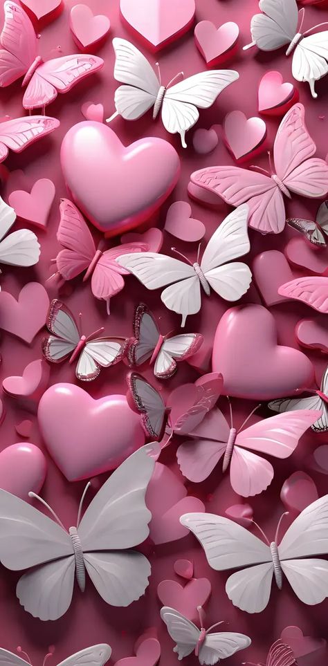 Hearts And Butterflies Wallpaper, Wallpaper Iphone Cute Girly Beautiful, Hearts And Butterflies, Cool Kpop Wallpapers, Cute Food Wallpaper, Butterflies Wallpaper, Pink Backgrounds, Cat Phone Wallpaper, Wallpaper Hp