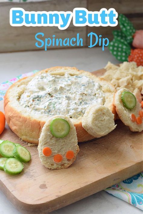 This Bunny Butt Bread Bowl is perfect for a festive Easter Bunny Spinach Dip. Easy to make and perfect for your holiday celebration. www.kidfriendlythingstodo.com Easter Spinach Dip, Bunny Spinach Dip, Spinach Dip Appetizers, Pizza Dip Appetizers, Easter Dips, Classic Spinach Dip, Easter Appetizers Easy, Sour Cream Uses, Cream Cheese Fruit Dip