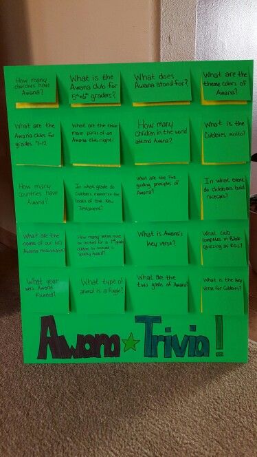 Awana trivia board for registration table Awana Truth And Training, Awana Sparks Lessons, Awana Games, Awana Crafts, Awana Sparks, Awana Ideas, Registration Table, Trivia Board, Youth Ministry Games