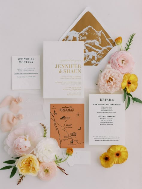 Luxury Montana Wedding Full Of Rustic Elegance | Rocky Mountain Bride Wedding Signage Boho, Mountain Wedding Colors Summer, Whimsical Western Wedding, Luxury Mountain Wedding, Montana Wedding Invitations, Mountain Wedding Inspiration, Western Mountain Wedding, Mountain Wedding Invites, Montana Wedding Ideas