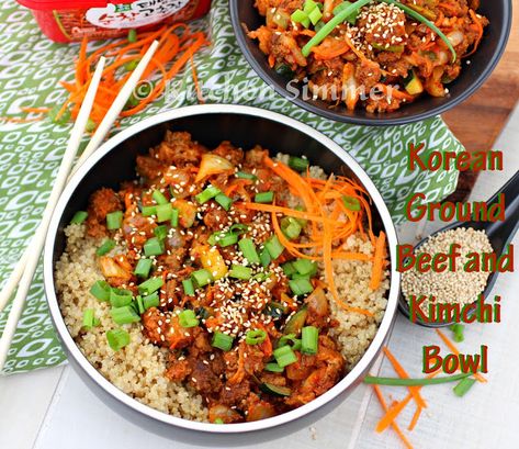 Kitchen Simmer: Korean Ground Beef and Kimchi Bowl Kimchi Bowl, Vegetarian Asian, Ground Beef Stews, Korean Ground Beef, Cornbread With Corn, Beef Fried Rice, Beef Bowl, Ground Beef Rice, Beef Bowls