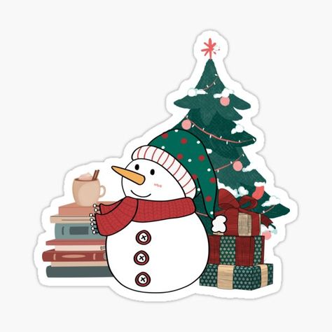 "snowman with books and christmas tree (bookmas)" Sticker for Sale by BookishSpace1 Books And Christmas, Christmas Stickers Printable, Xmas Sticker, Tree Stickers, Christmas Stickers, Printable Stickers, Book Journal, Planner Stickers, Colorful Prints