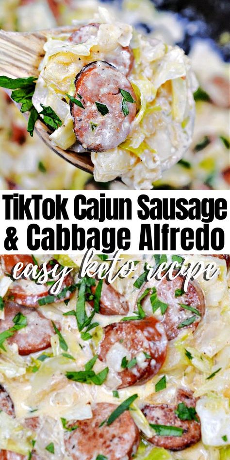 Sausage Cabbage Alfredo, Cabbage Alfredo, Broccoli And Sausage, Keto Cabbage Recipe, Sausage Cabbage, Cabbage Recipes Healthy, Cajun Sausage, Cabbage And Sausage, Carb Foods