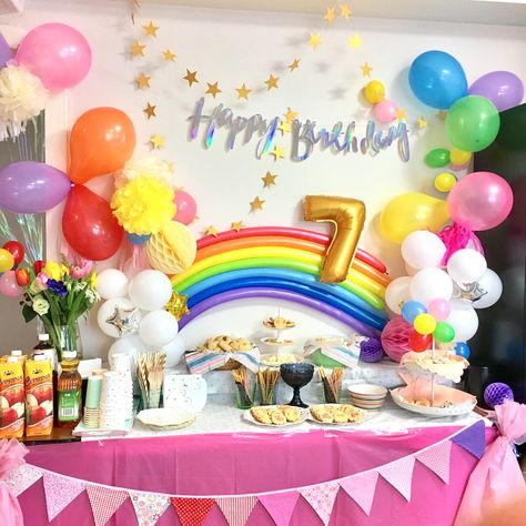 7 Yrs Old Girl Birthday Party Ideas, Summer Bday Party Ideas, Dhoti Ceremony, Birthday Home Party, Rainbow Theme Birthday, Pixar Cars Birthday, Horse Themed Party, Bday Decor, 7th Birthday Party Ideas