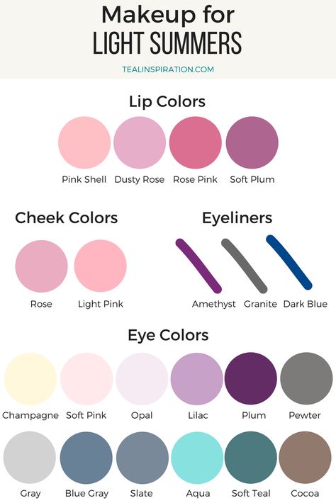 Light Summer Makeup Colors Teal Inspiration, Color Analysis Summer, Summer Skin Tone, Soft Summer Makeup, Cool Summer Palette, Winter Make Up, Light Summer Color Palette, Make Up Diy, Soft Summer Palette