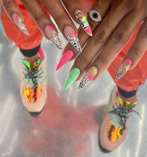 Fatima, the Manicurist on Instagram: “The 90s themed birthday nails came together like I planned! 🥂🥳 Perfect for my visit to @cultureexperience_ Visit us online at…” 90s Themed Birthday, 90s Nails, Themed Nails, 90s Art, Fourth Of July Nails, 90s Theme, July Nails, Birthday Nails, Makeup For Black Women