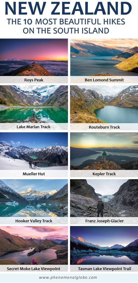 Hiking New Zealand South Island: 10 Most Beautiful NZ Hikes #newzealand Hiking New Zealand, Map Of New Zealand, New Zealand Itinerary, New Zealand Adventure, New Zealand Travel Guide, Nz Travel, New Zealand South Island, Oceania Travel, Beautiful Hikes