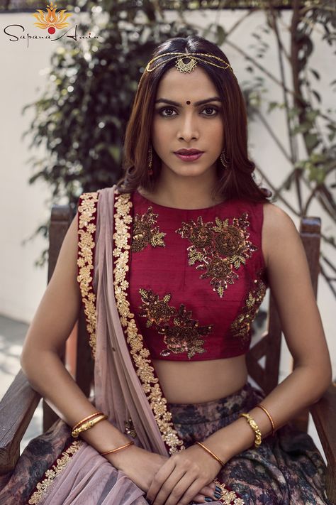 Maroon raw silk blouse, tussar silk printed skirt, taupe soft net dupatta Print Lehenga, Raw Silk Blouse, Raw Silk Lehenga, Floral Lehenga, Ethno Style, Maroon Blouse, Indian Bridal Fashion, Printed Skirt, Indian Inspired