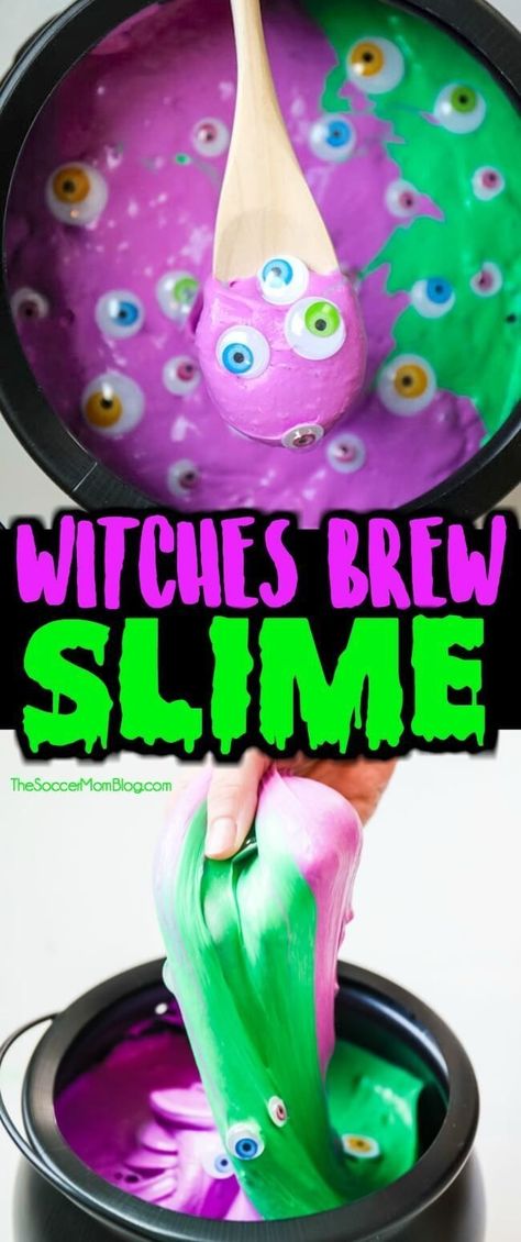 Creepy cool!! This witches brew Halloween slime is super stretchy fluffy slime filled with monster eyes. #slime #slimerecipes #halloween Halloween Slime, Halloween Themed Activities, Easy Slime Recipe, Fairy Halloween Costumes, Halloween Crafts For Toddlers, Monster Eyes, Halloween Activities For Kids, Fluffy Slime, Slime Recipe