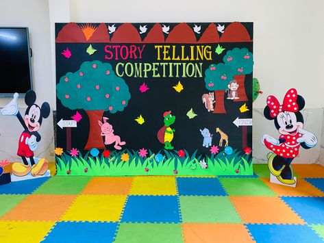 Story telling competition display board decoration Story Telling Competition, Classroom Job Chart, School Board Decoration, Janmashtami Decoration, Mickey Mouse Theme, Alphabet Activities Preschool, Art And Craft Videos, Board Decoration, Diy Crafts For Kids Easy