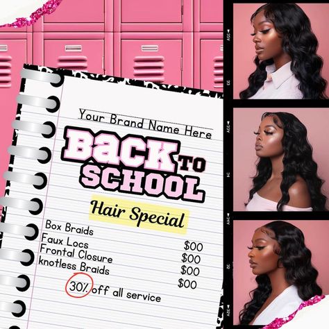 AdiaPrintStudio - Etsy Back To School Hair Flyers Ideas, Back To School Special Flyer, Back To School Hair Flyer, Back To School Templates, Back To School Promotion, Back To School Flyer, Booking Flyer, Back To School Special, Salon Owner