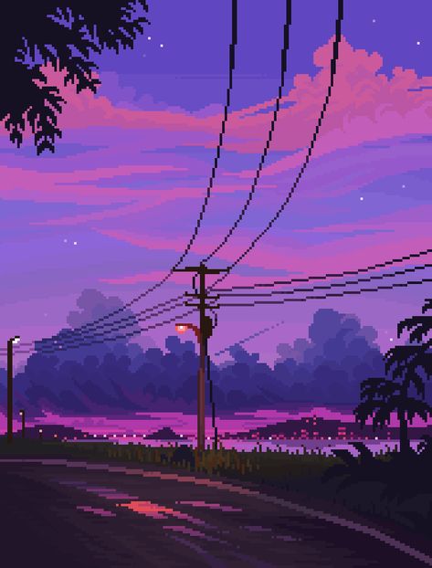 Jubilee ❣️ on Twitter: "my fav pixel art i made in 2021 ✨… " Power Lines, Purple Sky, Pixel Art, Trees, On Twitter, Purple, Twitter, Art