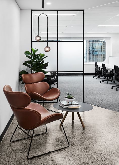 AEW Capital Spec Fitout - Sydney - Office Snapshots Office Futuristic, Modern Office Space Design, Modern Office Design Inspiration, Modern Office Lighting, Interior Kantor, Industrial Office Design, Office Decor Professional, Cool Office Space, Office Design Inspiration