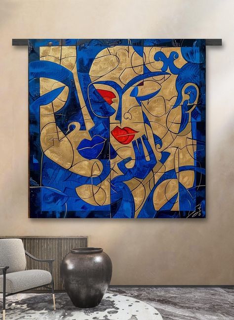 ⭐️ 𝑷𝒂𝒊𝒏𝒕𝒊𝒏𝒈'𝒔 𝒏𝒂𝒎𝒆: Sapphire Intrigue - XXL Hanging Modern Art Romantic Extra Large Canvas Painting Abstract Couple Living Room Office Wall Decor New Hanging Luxurious Style for Large Artwork by Radikal Homes For Custom sizes or requests, message us at info@radikalhomes.com. ⭐️ 𝑨𝑩𝑶𝑼𝑻 𝑶𝑼𝑹 𝑷𝑨𝑰𝑵𝑻𝑰𝑵𝑮𝑺: Experience the elegance of Radikal Homes' exclusive collections. Each painting is 100% hand-painted by acclaimed international artists, ensuring an unique masterpiece. Our paintings are signed by the artist to guarantee its orginality. ⭐️ 𝑩𝒆𝒏𝒆𝒇𝒊𝒕𝒔: 📷 Preview before shipment ✈️ Free premium shipping 💵 Money-back guarantee  ✔️ Ready to hang Transform your home with personalized, stunning art that captivates and impresses. ⭐️ 𝑷𝑹𝑬𝑽𝑰𝑬𝑾 𝑩𝑬𝑭𝑶𝑹𝑬 𝑺𝑯? Face Art Painting, Art Romantic, Large Canvas Painting, Abstract Forms, Couple Kissing, Abstract Face Art, Extra Large Canvas, Abstract Faces, Hand Painting Art