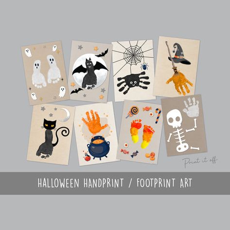 halloween Handprint Footprint Art Craft Halloween Handprints, Wall Prints Printable, Activity Wall, Halloween Handprint, Baby Art Crafts, Baby Footprint Art, Baby Artwork, Skeleton Ghost, Ghost Bat