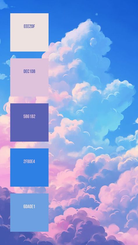 Colors:
EEE2DF
DEC1DB
5B61B2
2F80E4
6DA0E1 Blue Color Pallet, Yarn Color Combinations, Cloud Formations, Sunrise Colors, Cumulus Clouds, Blue And Lavender, Color Schemes Colour Palettes, Blue Palette, Pastel Colour Palette