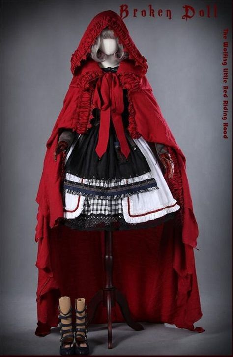 Red Riding Hood Grandma, Bones Design, Wolf Tail, Corset Lacing, Red Riding Hood Costume, Fish Bones, Dress Scarf, Hood Hat, Op Dress