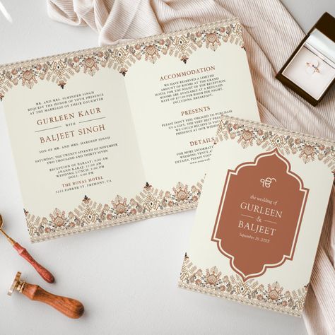 Sikh Wedding Invitations Cards, Ikat Border, Sikh Wedding Invitation, Anand Karaj, Formal Wedding Invitations, Indian Wedding Invitations, Wedding Party Supplies, Traditional Indian Wedding, Sikh Wedding