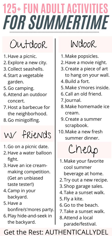 Summer Activities for Adults Summer Activities For Adults, Adult Activities, Summertime Activities, Activities To Do At Home, Free Summer Activities, Dating Ideas, Cute Date Ideas, Things To Do At Home, Fun Summer Activities