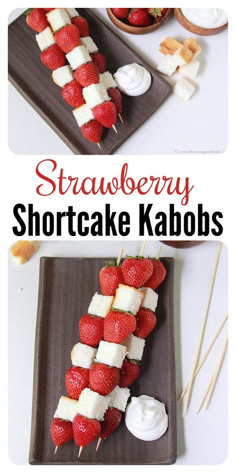 Cake Kabobs, Berry Kabobs, No Bake Strawberry Shortcake, Strawberry Kabobs, Strawberry Shortcake Kabobs, Dessert Kabobs, Strawberry Angel Food Cake, Lemon Blueberry Bread, Strawberry Dessert Recipes