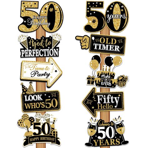 PRICES MAY VARY. 🥳【You Will Get】You will get 2 sets of 50th birthday decorations comes with 20 pieces happy 50th birthday banner arrows, 80 pieces glue points, 10 pieces 20cm's sticks, 2 strings. One complete set black and gold 50th birthday decorations, bringing a very vintage style to your birthday party. 🥳【Diverse Elements】This 50th birthday decorations door banner kit is enriched with a diverse array of elements, offering versatile functionality to enhance the unique and wonderful ambiance 50th Birthday Photo Booth, 50th Birthday Party Men, 50th Birthday Table Decorations, 50th Birthday Party Ideas For Men, 50th Birthday Banner, Birthday Photo Booth, Birthday Door, Birthday Decorations For Men, Birthday Table Decorations