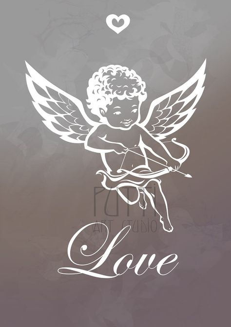 King Of Hearts Tattoo, Cupid Drawing, Cupid Images, Cupid Svg, Angel Of Love, Angel Clipart, Mermaid Vector, Street Painting, One Line Drawing