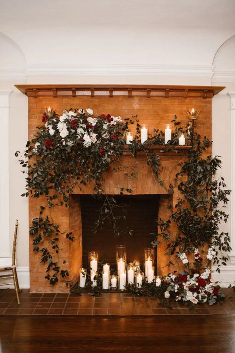 Candlelit Fireplace Decor for Wedding Reception Wedding Decor Fireplace, Fireplace Decor For Wedding, Candlelit Fireplace, Winter Wedding Fireplace, Fireplace Decor Wedding, Fireplace Wedding Decor, Wedding Fireplace Decorations, Decor For Wedding Reception, Christmas Elopement