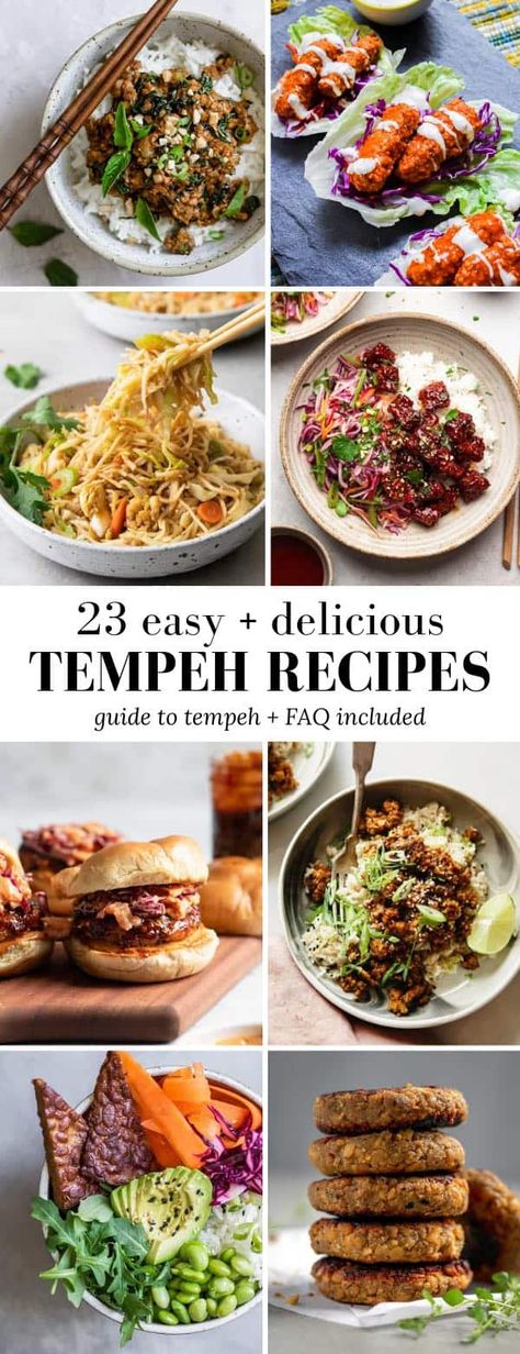 From the taste and texture of tempeh to how to cook it properly, this detailed guide tells you all you need to know about tempeh, PLUS 23 of our favourite tempeh recipes to help you eat it deliciously! #tempehrecipes #howtocooktempeh #tempehbreakfast #tempehmarinade Keto Tempeh Recipes, Tempe Recipes Healthy, Tempeh Asian Recipes, Vegetarian Recipes With Tempeh, Marinated Tempeh Recipes, Recipes Using Tempeh, Tempeh Recipes Dinner, Best Tempeh Recipes, Tempeh Salad Recipes