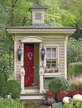 Have a Daily Cup of Mrs. Olson: She Shed. . .He Said Shed Inspiration, Cottage Garden Sheds, Small Garden Shed, Shed Cabin, A Small House, Outdoor Buildings, House Shed, Tiny Cottage, Backyard Sheds