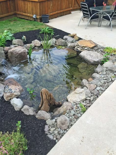 This Backyard Fish pond installation included an Aquascape Ecosystem 8′x11′ Pond with waterfall. The Pond was installed next to the pool for optimum enjoyment while hanging out by the pool or entertaining family and friends. This Project was installed in Lancaster, PA Fish Pond Gardens, Garden Pond Design, Jardim Diy, Backyard Pond, Yard Furniture, Diy Pond, Small Pond, Rock Garden Design, Pond Waterfall