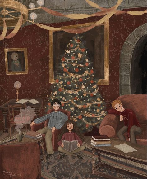 Hogwarts Christmas Aesthetic Wallpaper, Harry Potter Christmas Fanart, Christmas At Hogwarts Aesthetic, Christmas At Hogwarts Wallpaper, Hogwarts Christmas Aesthetic, Hogwarts Christmas Wallpaper, Christmas Aesthetic Drawing, Hogwarts At Christmas, Hogwarts Winter