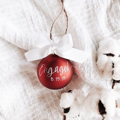 Diy Christmas Home Decor, Holiday Calligraphy, Engagement Christmas Ornament, Diy Christmas Decorations For Home, Engagement Ornaments, Red Ornaments, Gifts For Fiance, Married Couples, Matte Red