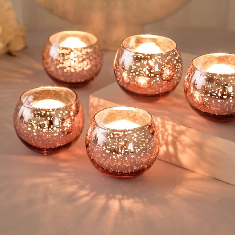 PRICES MAY VARY. Votive candle holders - Top approx. 2'' diameter and approx. 2'' height. With safety precautions, we recommend the rose gold votives to be used with an LED tea light. However, regular tea lights or votive candles may be used and should not be an issue! Rose gold party decorations - These brighten up your home & Bring a cozy glow of warmth to any home with our elegant bowl candle holders. Perfect fall home decor for accent tables, dining room, fireplaces. And various holiday and Silver Votive Candles, Tea Lights Centerpieces, Gold Votive Candle Holders, Gold Votive Candles, Mercury Glass Candle Holders, Mercury Glass Candles, Glass Tealight Candle Holders, Mercury Glass Votives, Tea Candle Holders