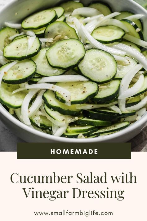 This quick and easy cucumber salad with vinegar dressing is a great side dish. It's a healthy vegetable option with onion, olive oil and apple cider vinegar. The cucumber and onion is marinated in a tangy and refreshing dressing for the perfect cold salad. Cucumber Apple Cider Vinegar, Cucumber Salad With Vinegar, Recipes With Rice Vinegar, Dressing Small, Cucumber Salad Dressing, Cucumber And Onion, Cucumber Onion Salad, Cucumber Salad Vinegar, Easy Cucumber Salad