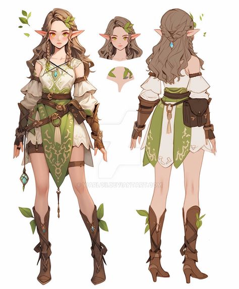 Female Druid Outfit, Wood Elf Clothes, Autumn Eladrin Female Dnd, Fantasy Chara Design, Fantasy Oc Outfit Ideas, Elf Clothes Fantasy Outfit Drawing, Druid Outfit Design, Fantasy Elf Outfit, D&d Outfits