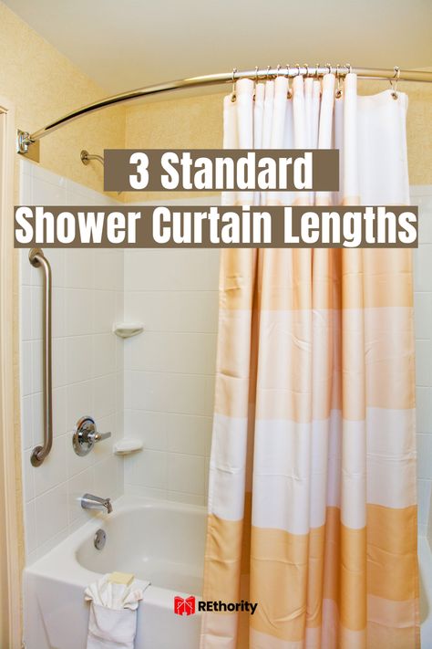 When renovating your bathroom, choosing the right shower curtain is critical. While there are many factors to consider when selecting one, the length is an important aspect. Knowing which shower curtains come in the three standard lengths can help you make sure you choose the right one for your bathroom space. Shower Curtain Length Guide, Shower Curtain Length, Long Shower Curtain Ideas, Floor To Ceiling Shower Curtain, White Spa Bathroom, Tub Replacement, Tall Shower Curtains, Hookless Shower Curtain, Extra Long Shower Curtain