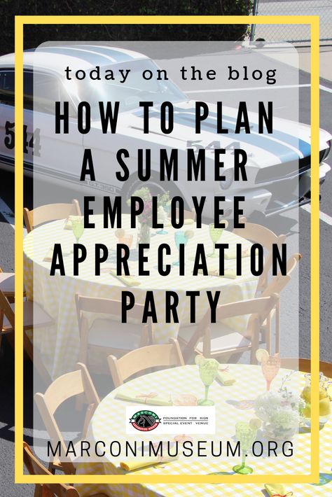 How do you plan a summer employee appreciation party? Well, step one: book it at The Marconi. We are telling you, nothing beats a summer BBQ surrounded by muscle cars and gingham.  But if you need more convincing then that ^^^ here we go… click to learn how to plan a summer employee appreciation party. Employee Appreciation Bbq Ideas, Staff Picnic Ideas, Appreciation Party Theme Ideas, Employee Appreciation Party Decorations, Work Outing Ideas, Employee Picnic Ideas, Summer Employee Appreciation Ideas, Appreciation Party Theme, Employee Appreciation Theme Ideas