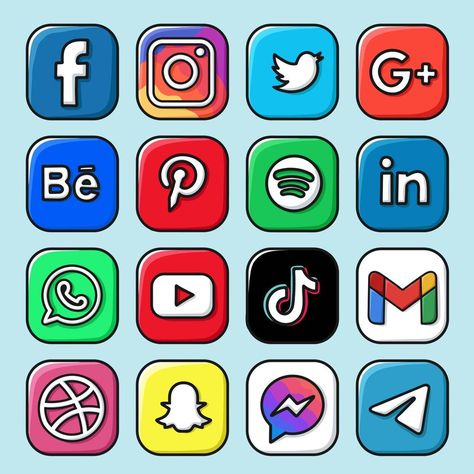 Poster About Social Media, Social Media Cartoon, Social Media Doodle, Apps Drawing, Social Media Illustration, Social Media Stickers, Icons Social Media, App Drawings, Social Media Icons Vector