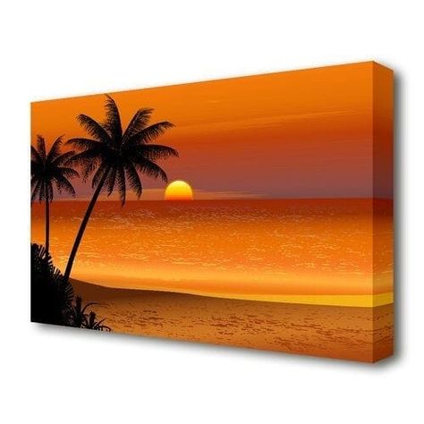 Sunset Through Trees, Horizontal Paintings, Beginners Acrylic Painting, Sunset Canvas Painting, Black Canvas Paintings, Palm Trees Painting, Large Canvas Painting, Canvas For Beginners, Easy Canvas Painting