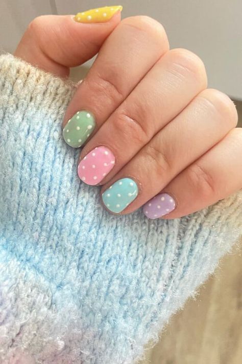 45 cute Easter nails to copy, including Easter bunny nails, Easter chicken nails, pastel nails, Easter eggs nails, polka dots nails, with dreamy Easter nail colors!| nails 2021 | nails acrylic | nails acrylic coffin | nails with initial | nails acrylic black | nails acrylic short | nails spring | spring nails | cute nails | simple nails | romantic nails | nails art | nail art | nails designs | gel nails | nails colors | nails color ideas | black and silver nails | holiday nails | pretty nails Cute Nails For Ten Year Olds, Girls Gel Nail Designs Kids, Nail Kids Designs, Nail Ideas Easy Simple Short, Easy Nail Designs For Beginners Short Nails, Kids Nail Designs Summer, Nail Art For Kids Easy, Little Kids Nail Designs Girls Easy, Cute Nails Ideas Short