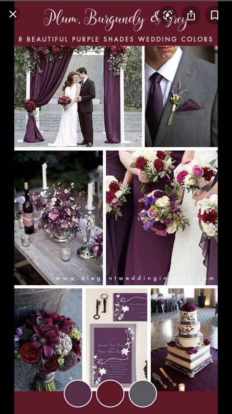 Plum Wedding Colors, Burgundy And Grey Wedding, Color Uva, Winter Wedding Bridesmaids, Winter Wedding Color Palette, Plum Wedding, Wedding Color Combos, Purple Wedding Theme, Wedding Colors Purple