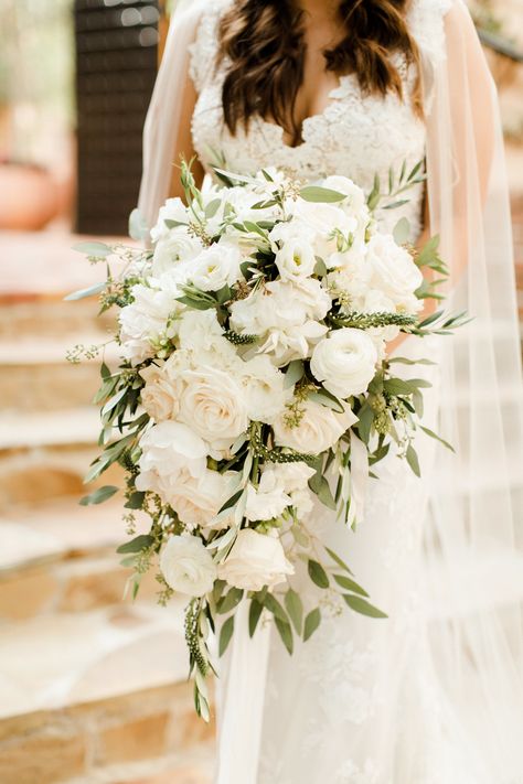 White Cascade Bouquet, Cascading Bouquet White, Bridal Wedding Flowers, Olive Green Weddings, Cascading Bridal Bouquets, Spring Wedding Bouquets, Cascading Wedding Bouquets, Rose Bridal Bouquet, Wedding Bouquets Bride