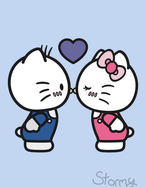 Hello Kitty And Spiderman Kissing, Snoopy And His Girlfriend, Character Couple Art, Cartoon Love Drawings, Hello Kitty Bf And Gf, Hello Kitty And Spiderman Drawing, Cute Couple Pics Cartoon, Couple Funny Cartoon, Hello Kitty And Boyfriend