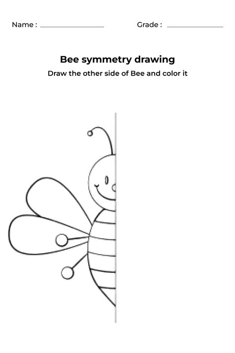 bee symmetry drawing, symmetrical drawing, symmetrical drawing for kids, easy symmetrical drawing, symmetrical drawing ideas, symmetrical drawing worksheets, symmetrical drawing easy, symmetrical drawing activity, symmetrical drawing symmetry art. free symmetry drawing worksheets, art worksheets, worksheets for kids, worksheets for kindergarten, worksheets for preschool, fun worksheets, activity worksheets, color worksheets, tracing worksheets, draw the other side, Bee color worksheet Symetrical Drawings Lines, Symetry Drawings Simple, Drawing Activities For Kids, Symmetrical Drawing, Symmetry Worksheets, Symmetrical Balance, Symmetry Drawing, Central Line, Balance Art