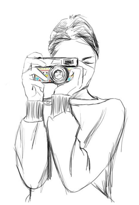 Photography Camera Drawing, Girls With Cameras, Pencil Art Drawings, Pictures To Paint, A Drawing, Pencil Art, Art Drawings Sketches, Girl Drawing, 그림 그리기