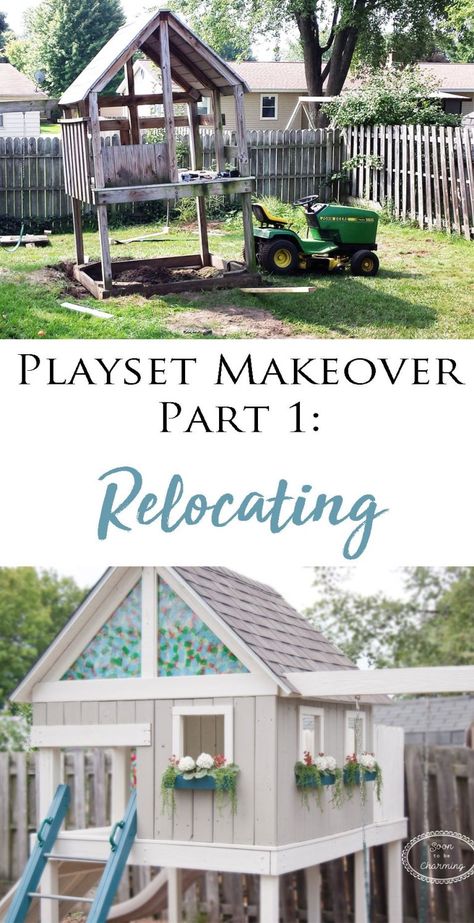 Backyard Playset Makeover, Old Swingset Makeover, Renovated Playset, Redo Outdoor Playset, Repaint Playset, Playhouse Swingset Makeover, Outdoor Play Set Makeover, Playset Renovation, Playscape Makeover