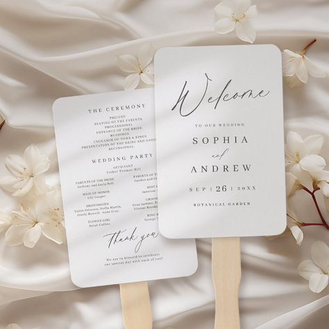 Elegant modern script minimalist wedding program hand fan Programs For Wedding, Simple Wedding Program, Okanagan Wedding, Calligraphy Simple, Wedding Readings, Modern Minimalist Wedding, November Wedding, Wedding Fans, Wedding 2025