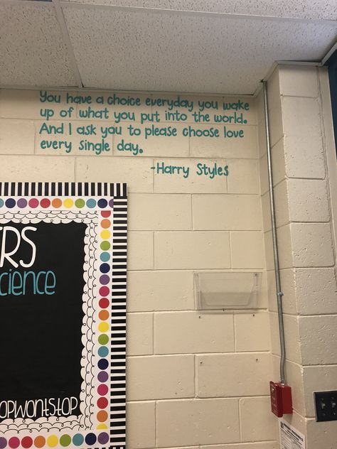 Ela Quotes For Classroom, Harry Styles Classroom Ideas, Harry Styles Classroom Theme, Aesthetic Quotes For Classroom, Teenage Classroom Ideas, Harry Styles Classroom Decor, Harry Styles Bulletin Board, Harry Styles Classroom, Adult Classroom Decor